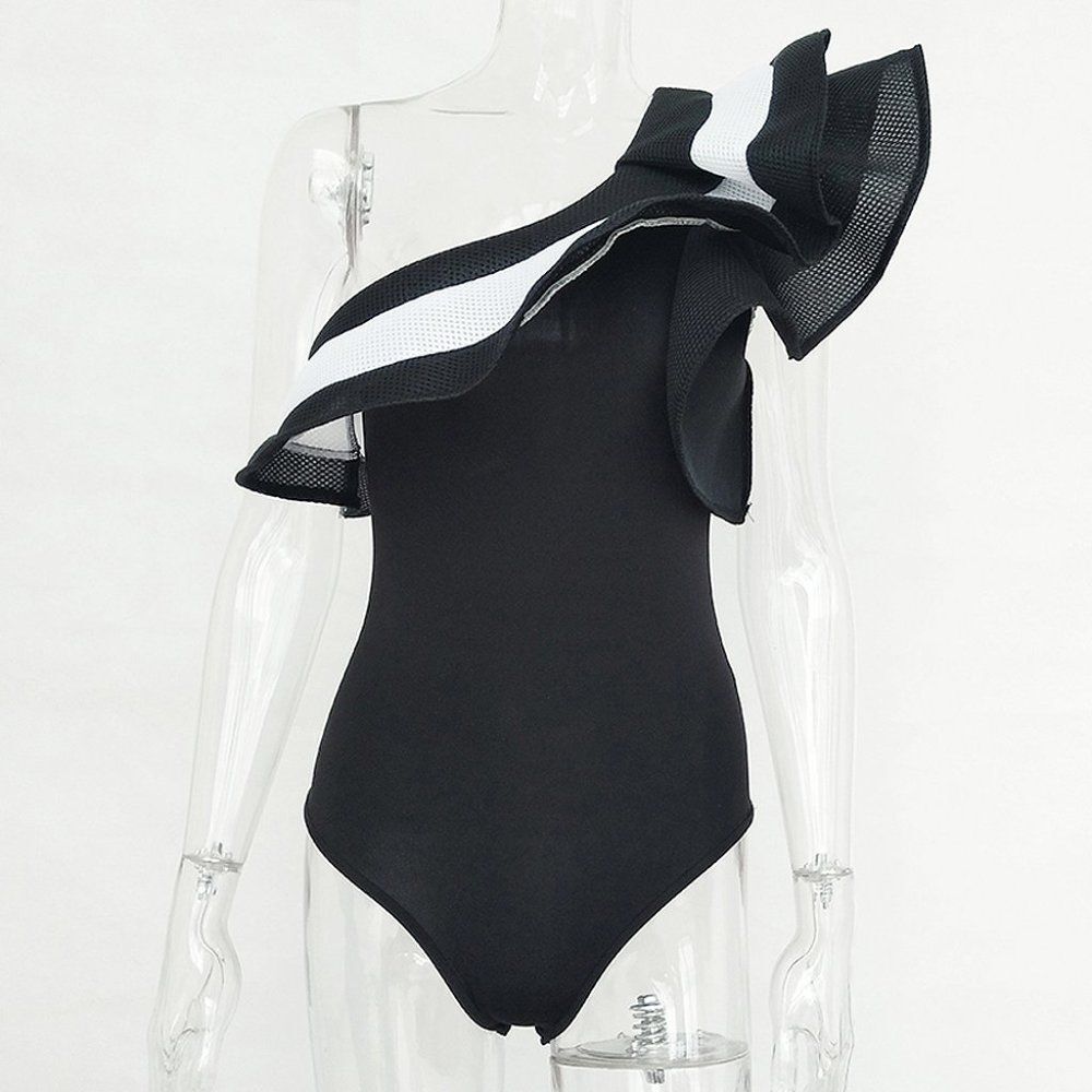 Sexy Ruffle One Shoulder Bodysuit